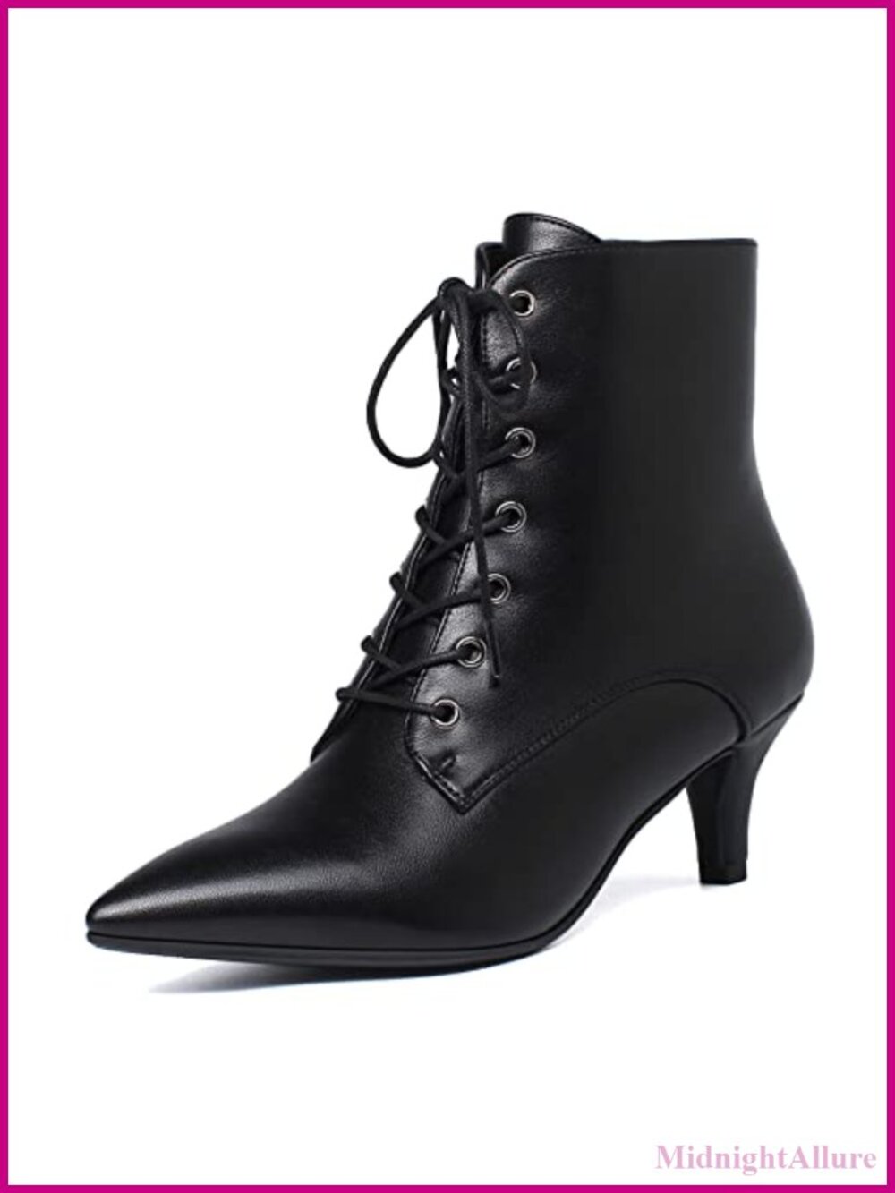 Women's Kitten Heel Lace Up Ankle Boots Pointed Toe Side Zip Booties